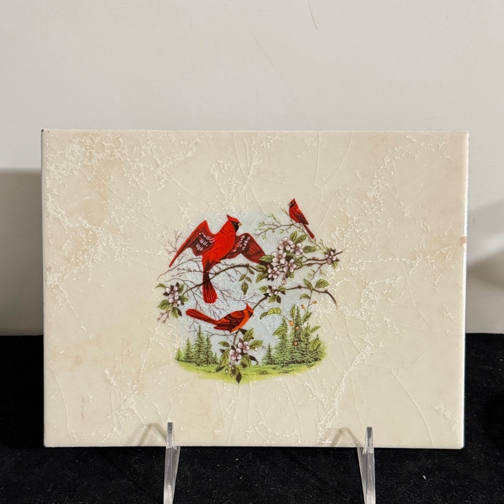 Beautiful Vintage Ceramic Trivet Tile CARDINAL made in Italy